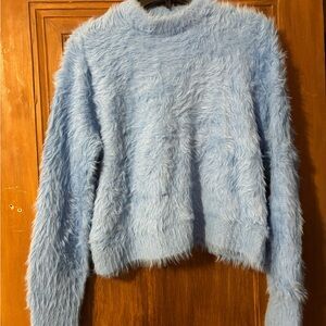 Fluffy Light Blue Mock Neck Sweater